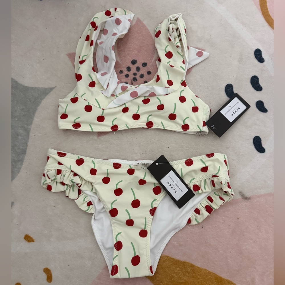 Brand new Paper London Women’s Cherry Print Bikini Set - Cream with Red Cherries